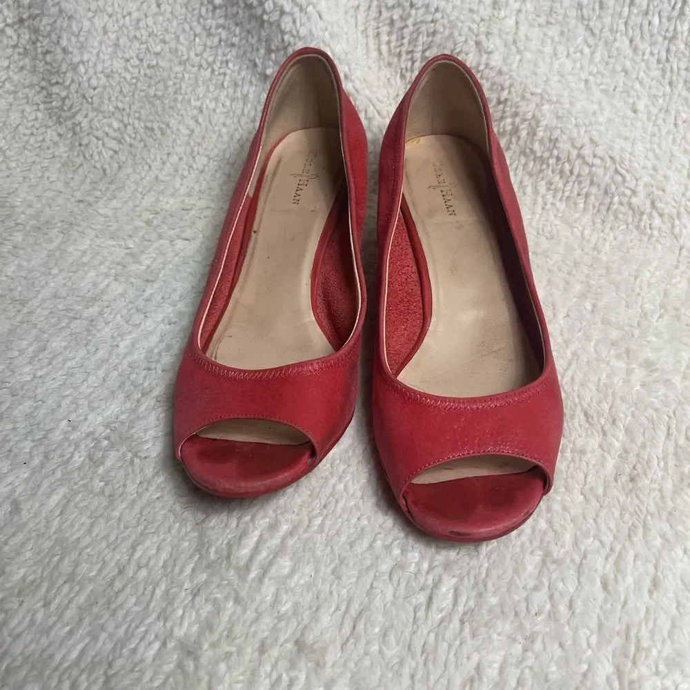 Cole Haan Nike Air leather blood orange Peep Toe Wedge Shoes SZ10B